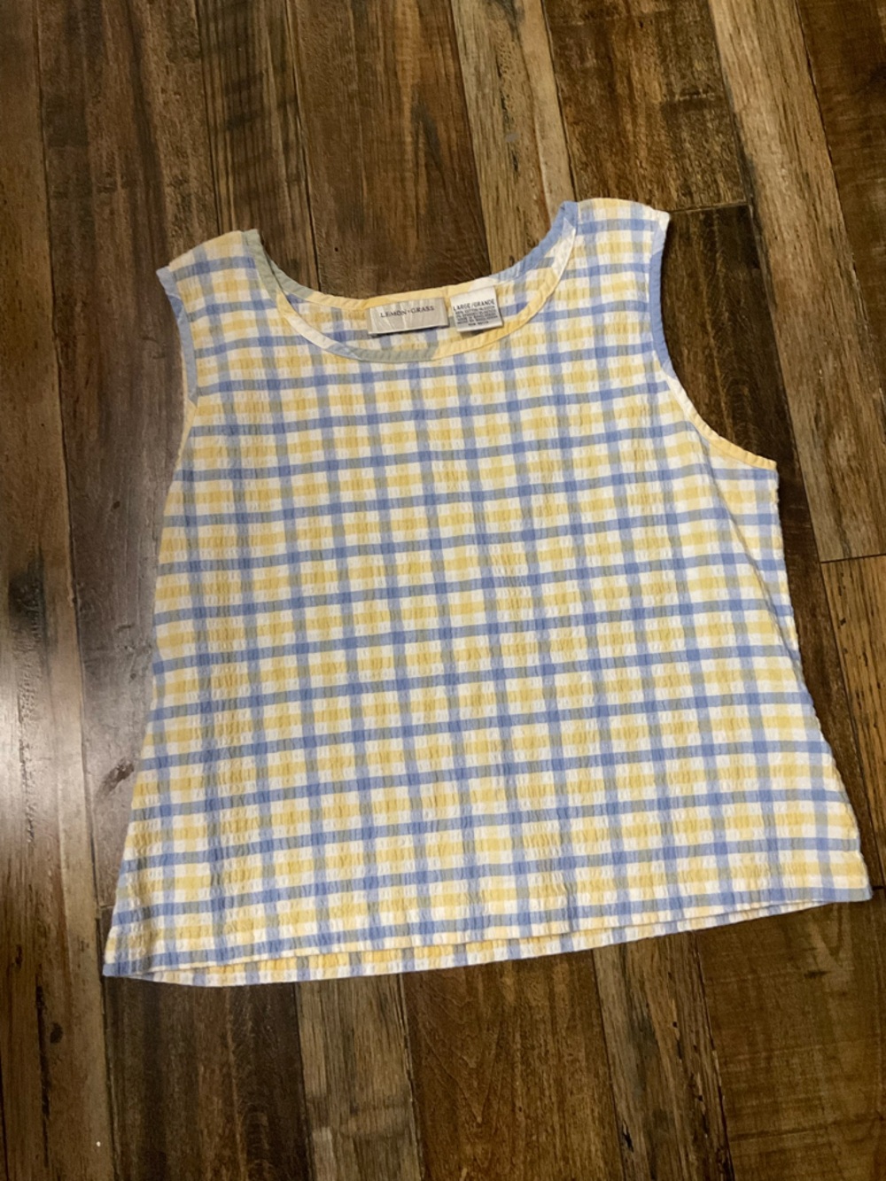 7-2026-Sleeveless Gingham Tank Top in Blue and Yellow-Large Lemon Grass